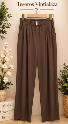 A pair of brown Palazzo style wide-leg trousers