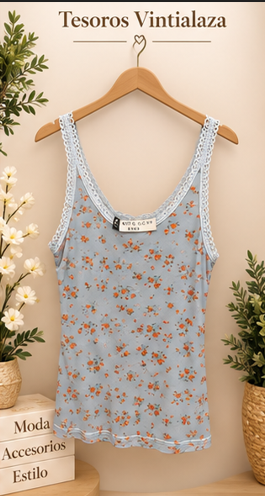 floral camisole tank top with white lace trim