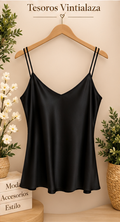 Elegante Top de Seda Negra Talla Única