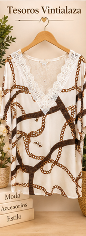women's short-sleeve blouse with a lace V-neckline