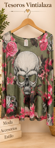 women's long-sleeve knitted Swater Skull Design