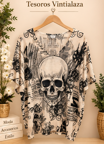 women's long-sleeve knitted Swater Skull Design