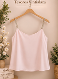 Pale pink camisole with gem-embellished straps