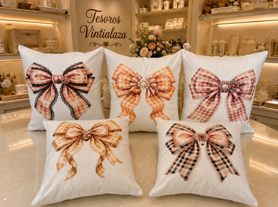 Decorative Cushions with Vintage Bows